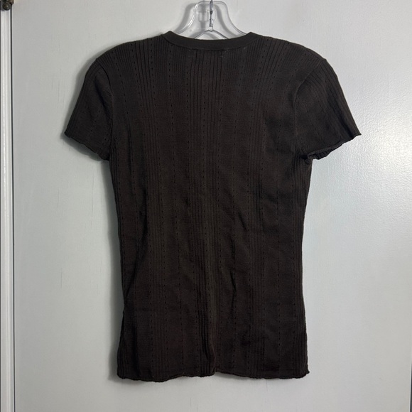 NWT Madewell Cotton-Blend Pointelle Short-Sleeve Cardigan Brown Size Medium - Picture 6 of 10